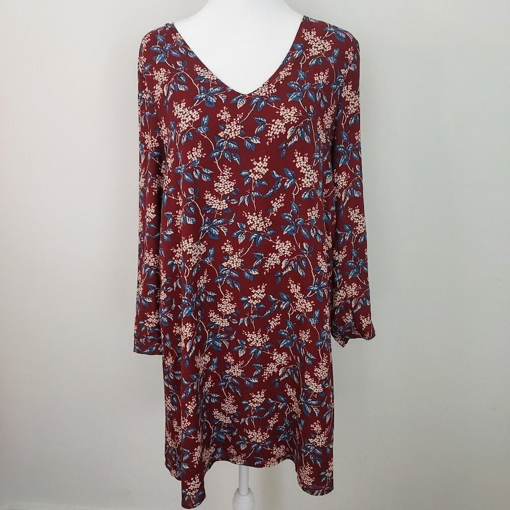 Madewell Floral Burgundy Button Back Long Sleeve Dress